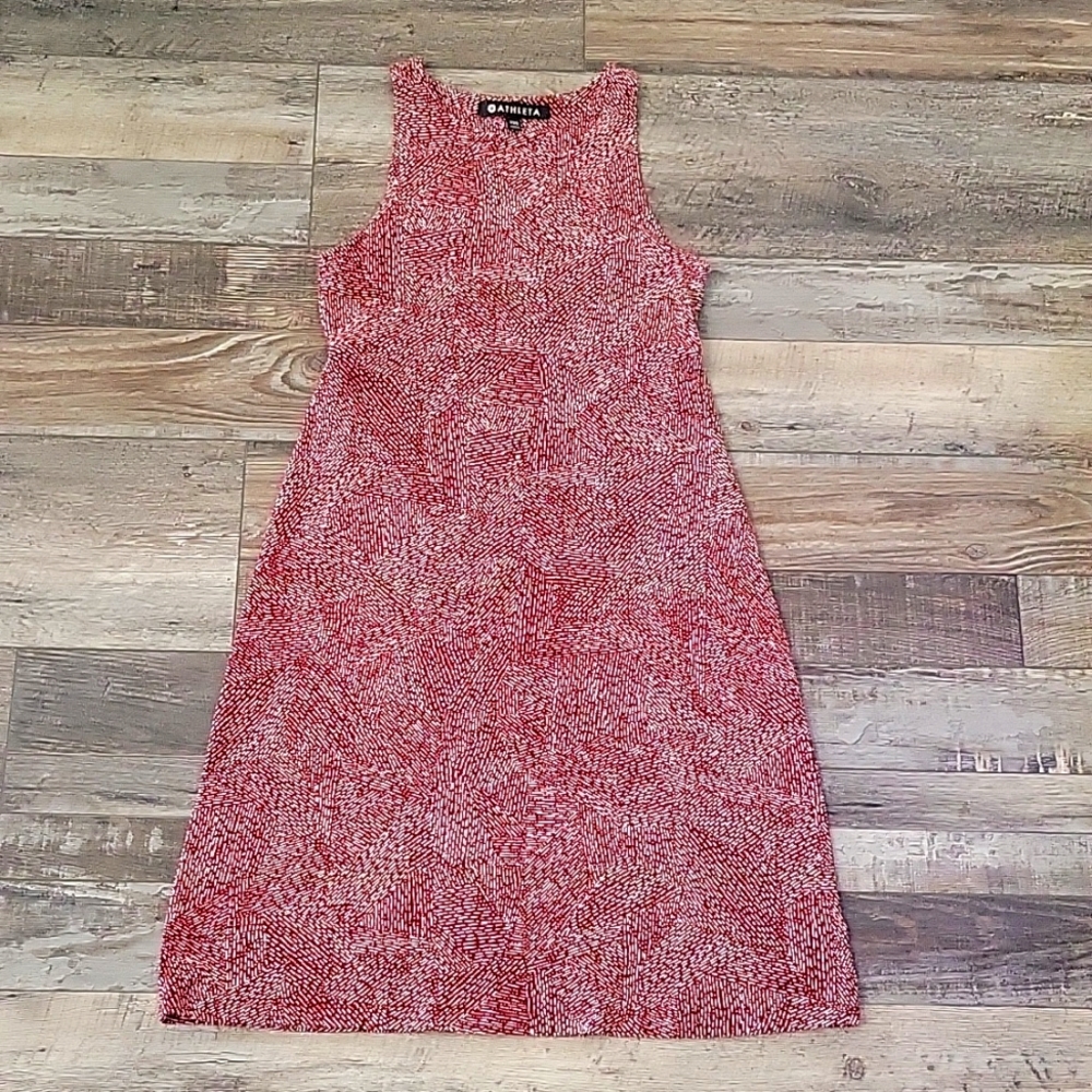 Athleta Santorini Thera High Neck Burgandy Printed Dress